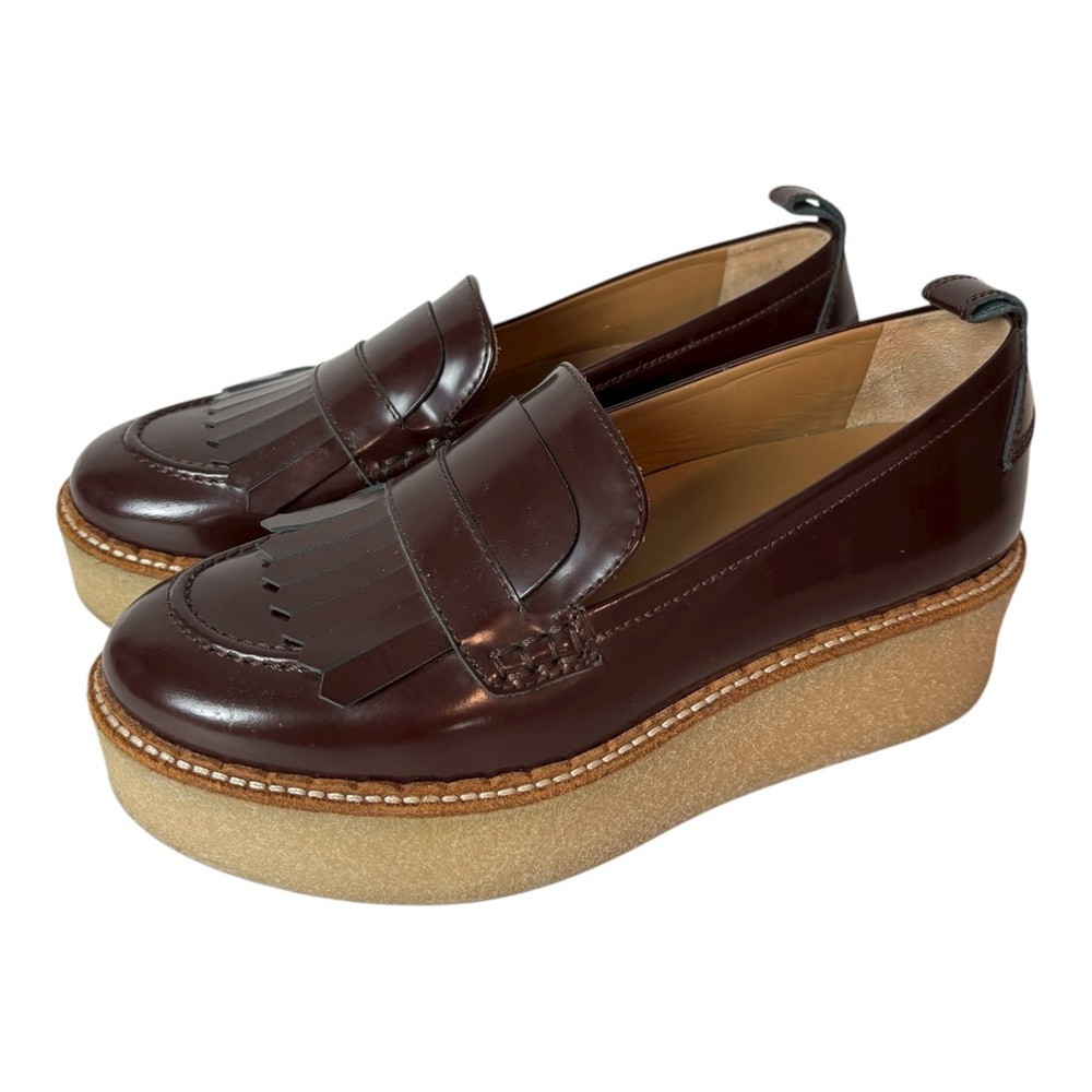 patent leather Loafers platform heels burgundy size US 7 EU 37 - Picture 4 of 6